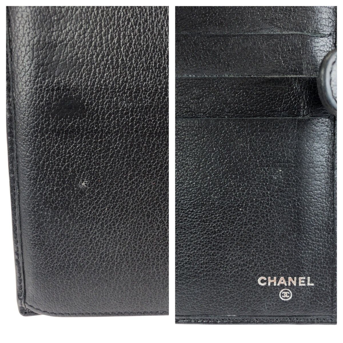 Chanel Camellia CC Logo Black Silver Leather Wallet — view 7