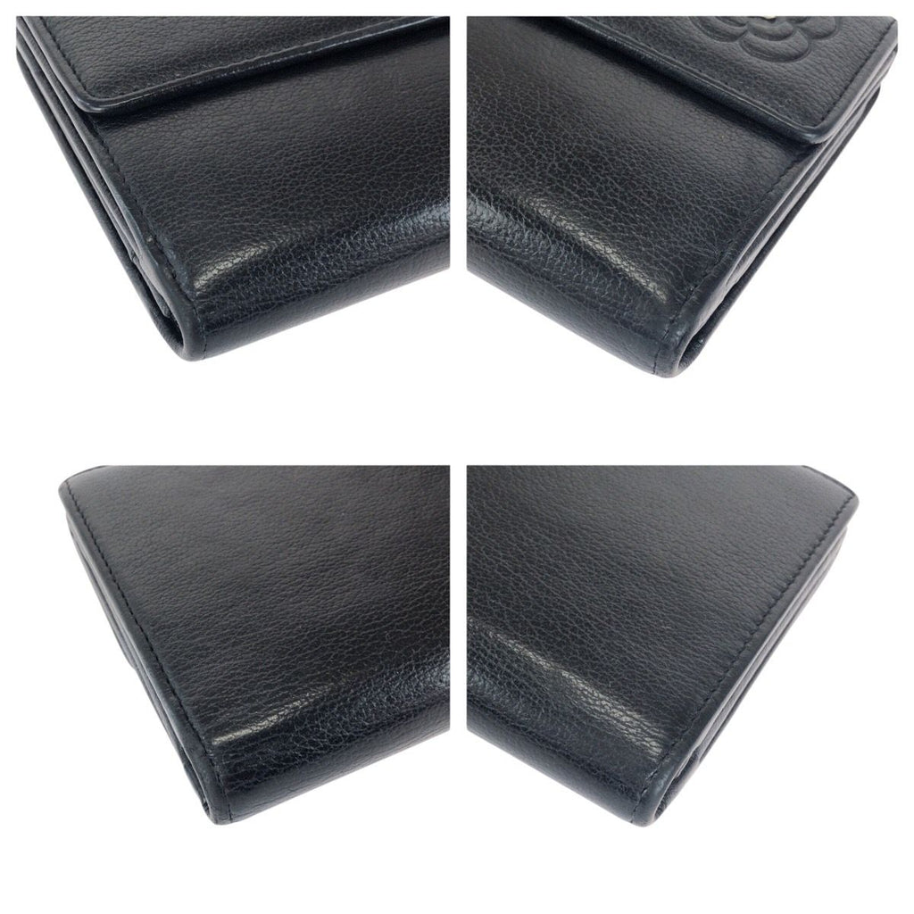Chanel Camellia CC Logo Black Silver Leather Wallet — view 3