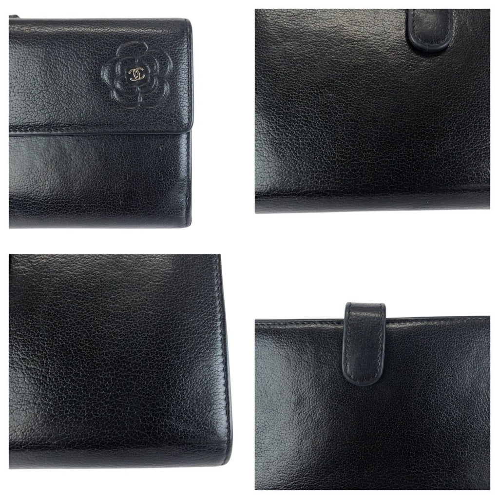 Chanel Camellia CC Logo Black Silver Leather Wallet — view 6