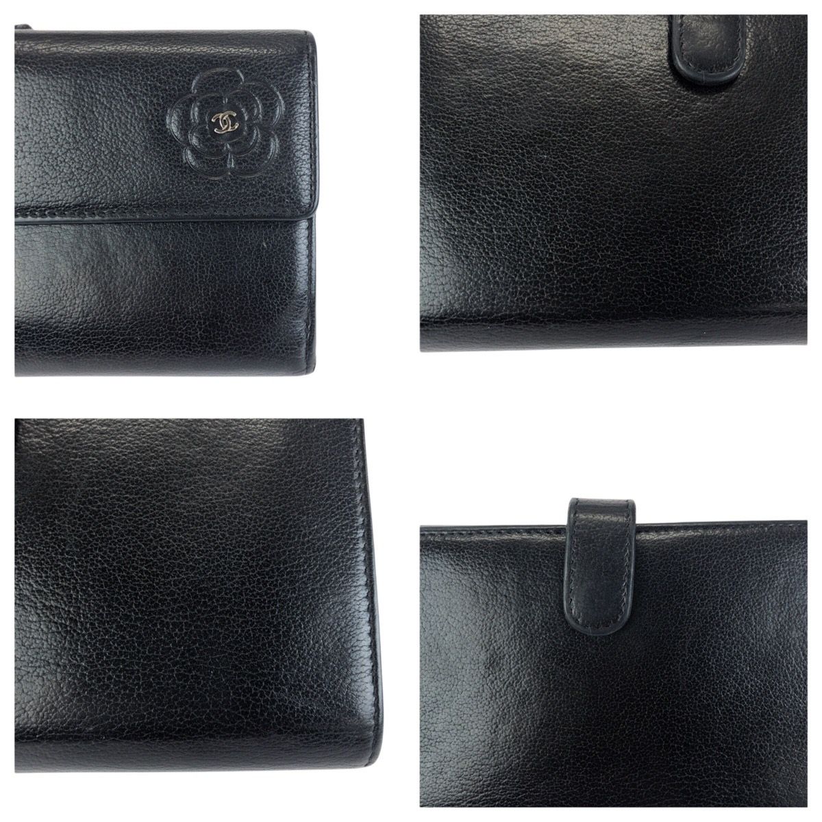 Chanel Camellia CC Logo Black Silver Leather Wallet — view 6