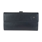 Chanel Camellia CC Logo Black Silver Leather Wallet
