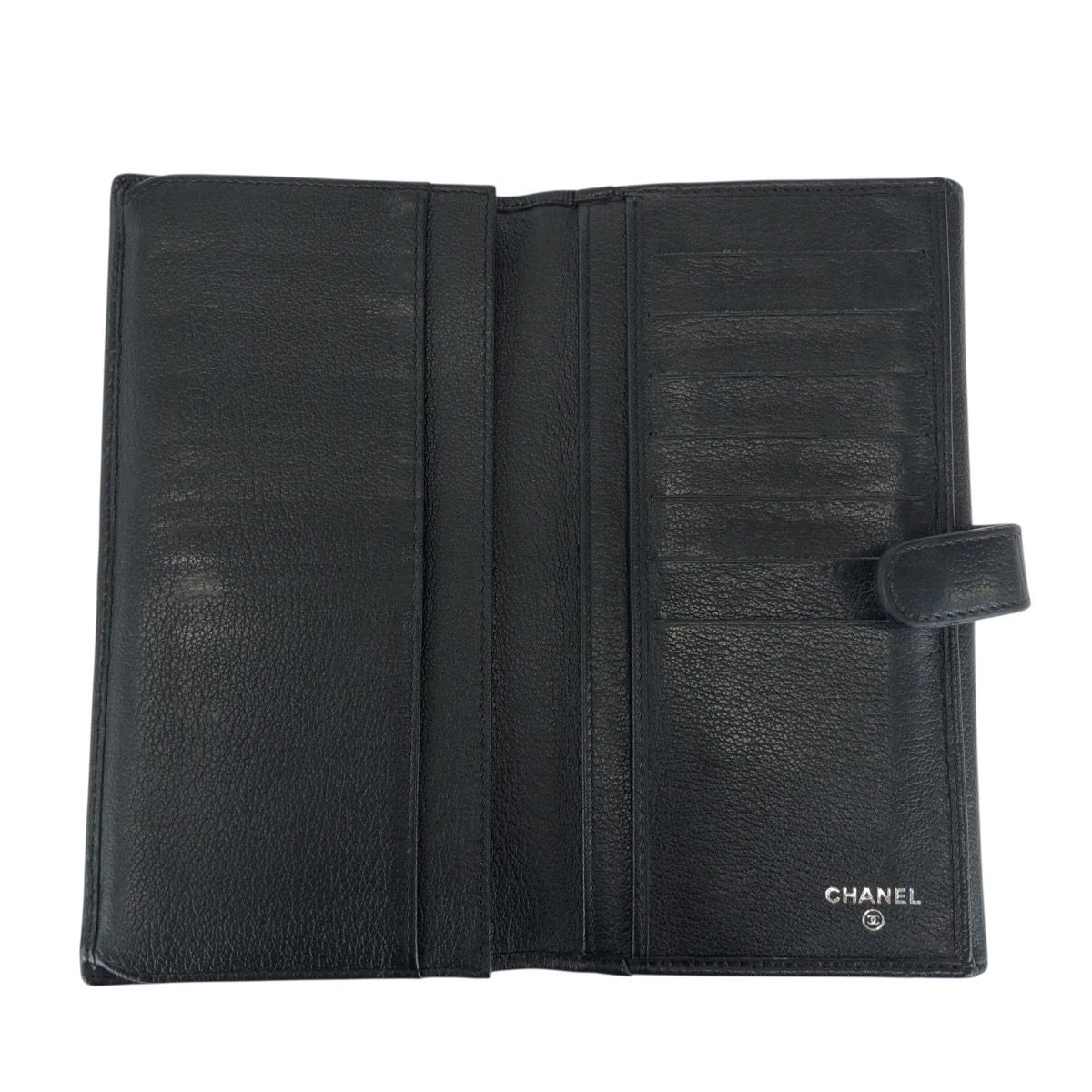 Chanel Camellia CC Logo Black Silver Leather Wallet — view 8
