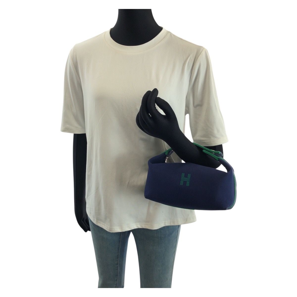 Hermes Bride-a-Brac PM Marine Blue Green Toile Ash Handbag Pouch Makeup — view 7
