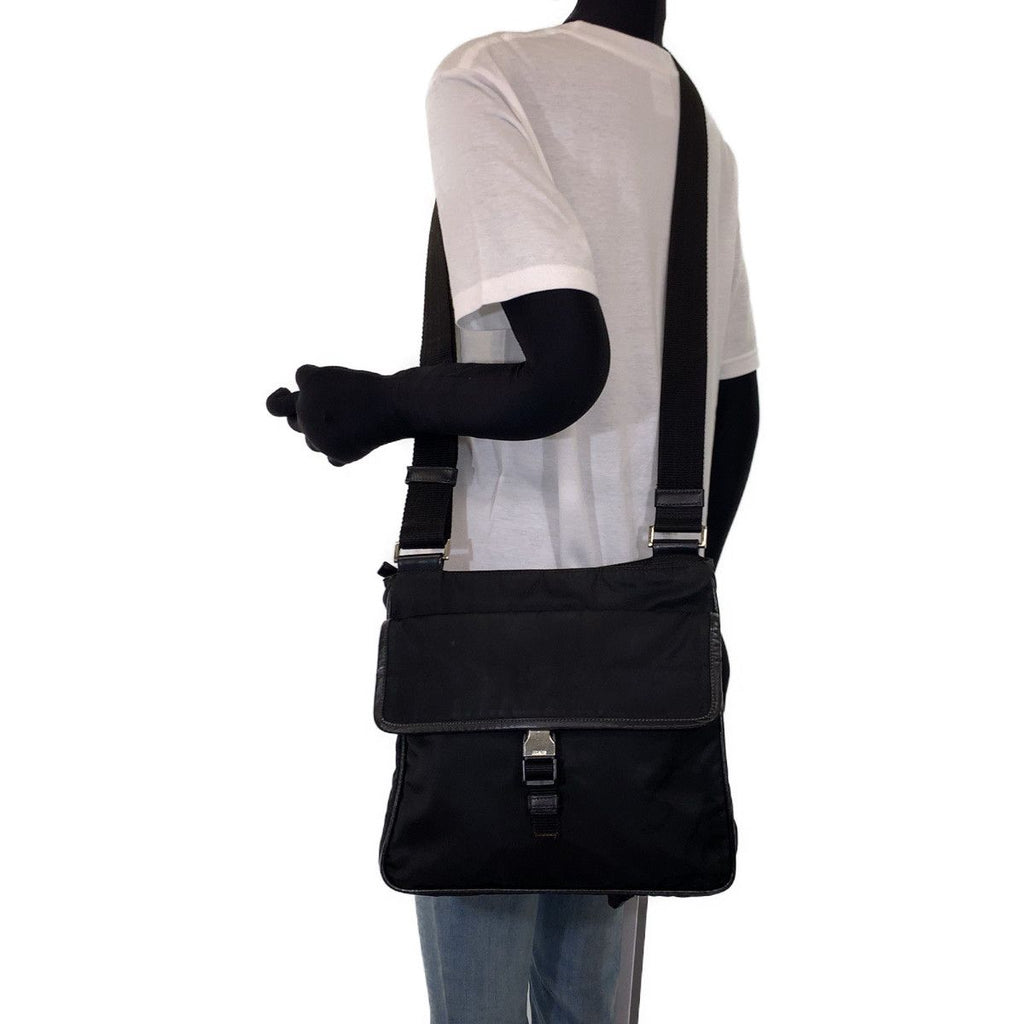 Prada Tessuto Black Silver Nylon Shoulder — view 6