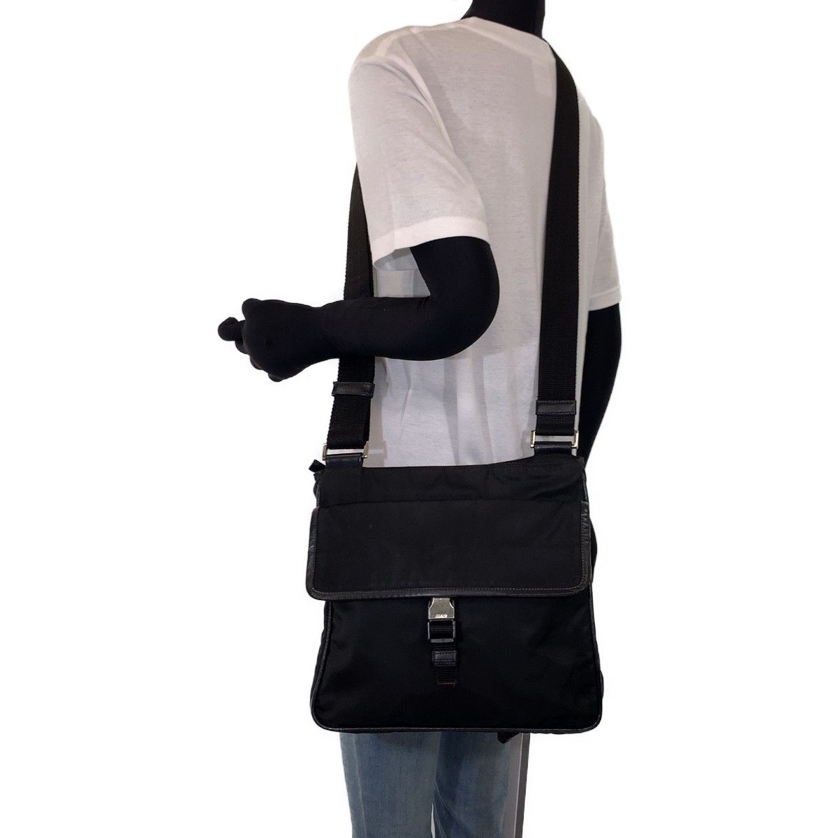 Prada Tessuto Black Silver Nylon Shoulder — view 6