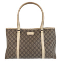 Gucci Beige White GG Supreme Canvas Leather Tote Shoulder