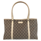 Gucci Beige White GG Supreme Canvas Leather Tote Shoulder