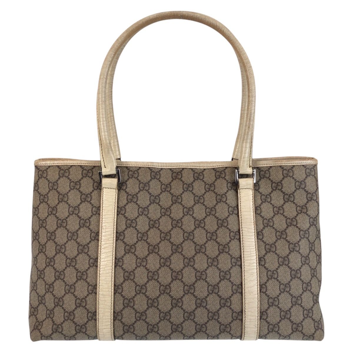 Gucci Beige White GG Supreme Canvas Leather Tote Shoulder — view 2