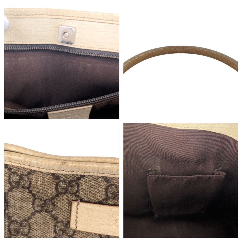 Gucci Beige White GG Supreme Canvas Leather Tote Shoulder — view 5