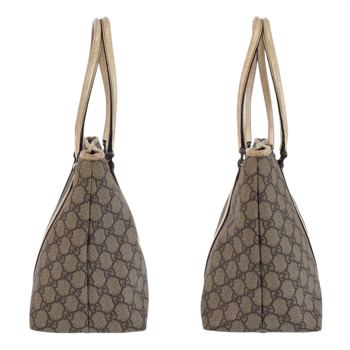 Gucci Beige White GG Supreme Canvas Leather Tote Shoulder — view 7