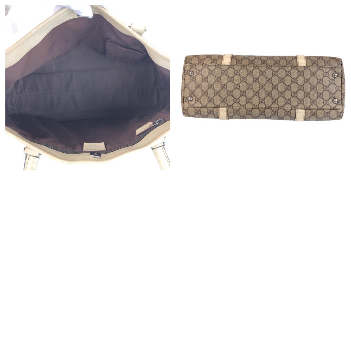 Gucci Beige White GG Supreme Canvas Leather Tote Shoulder — view 9