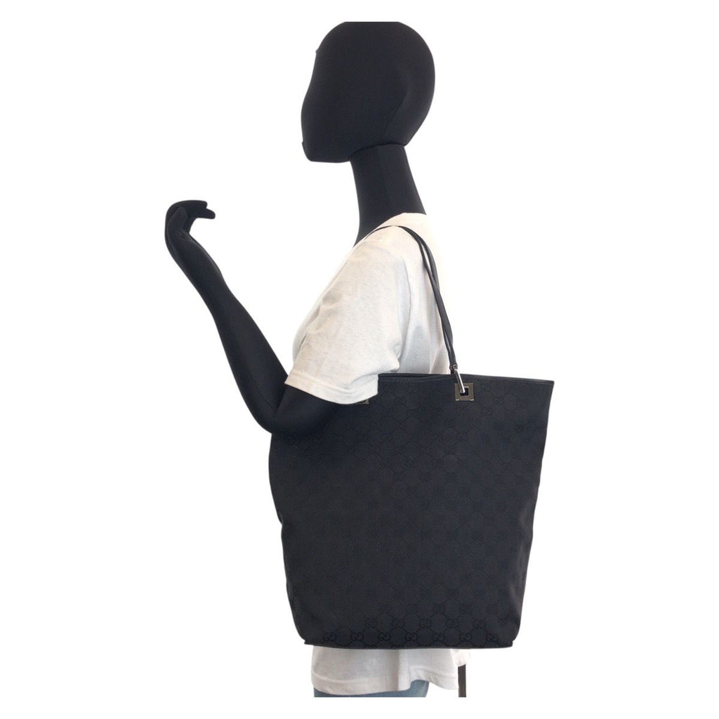 Gucci Black GG Canvas Leather Tote Shoulder — view 6