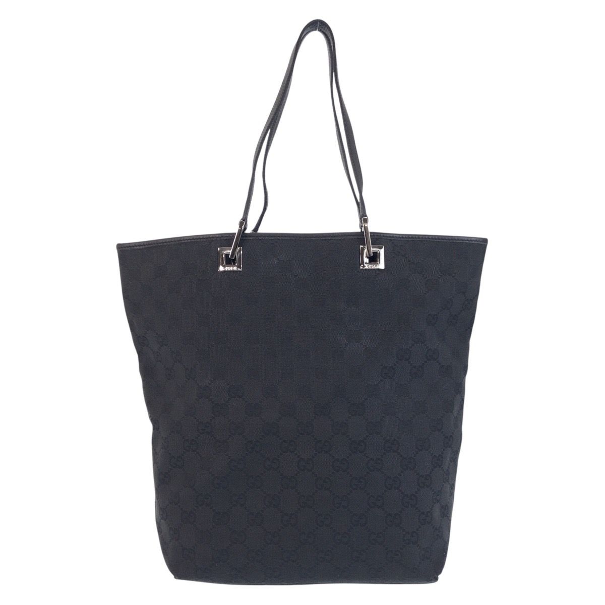 Gucci Black GG Canvas Leather Tote Shoulder