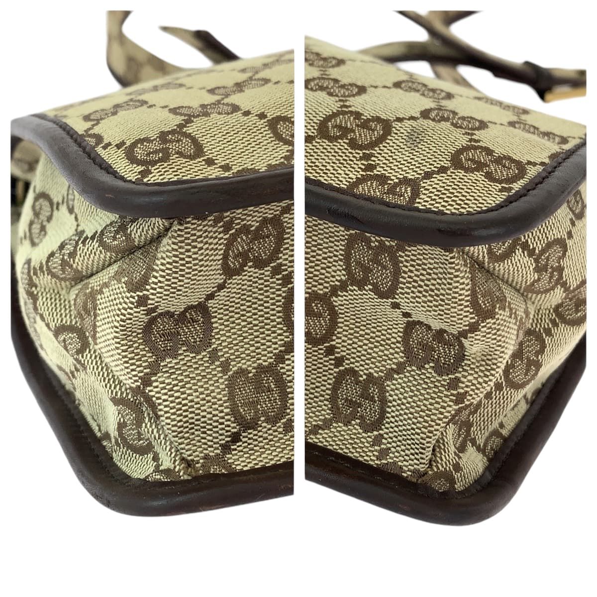 Gucci Plate Charm Beige Brown Gold GG Canvas Shoulder Bag Pochette — view 3
