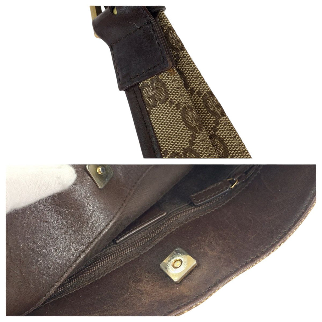 Gucci Plate Charm Beige Brown Gold GG Canvas Shoulder Bag Pochette — view 6