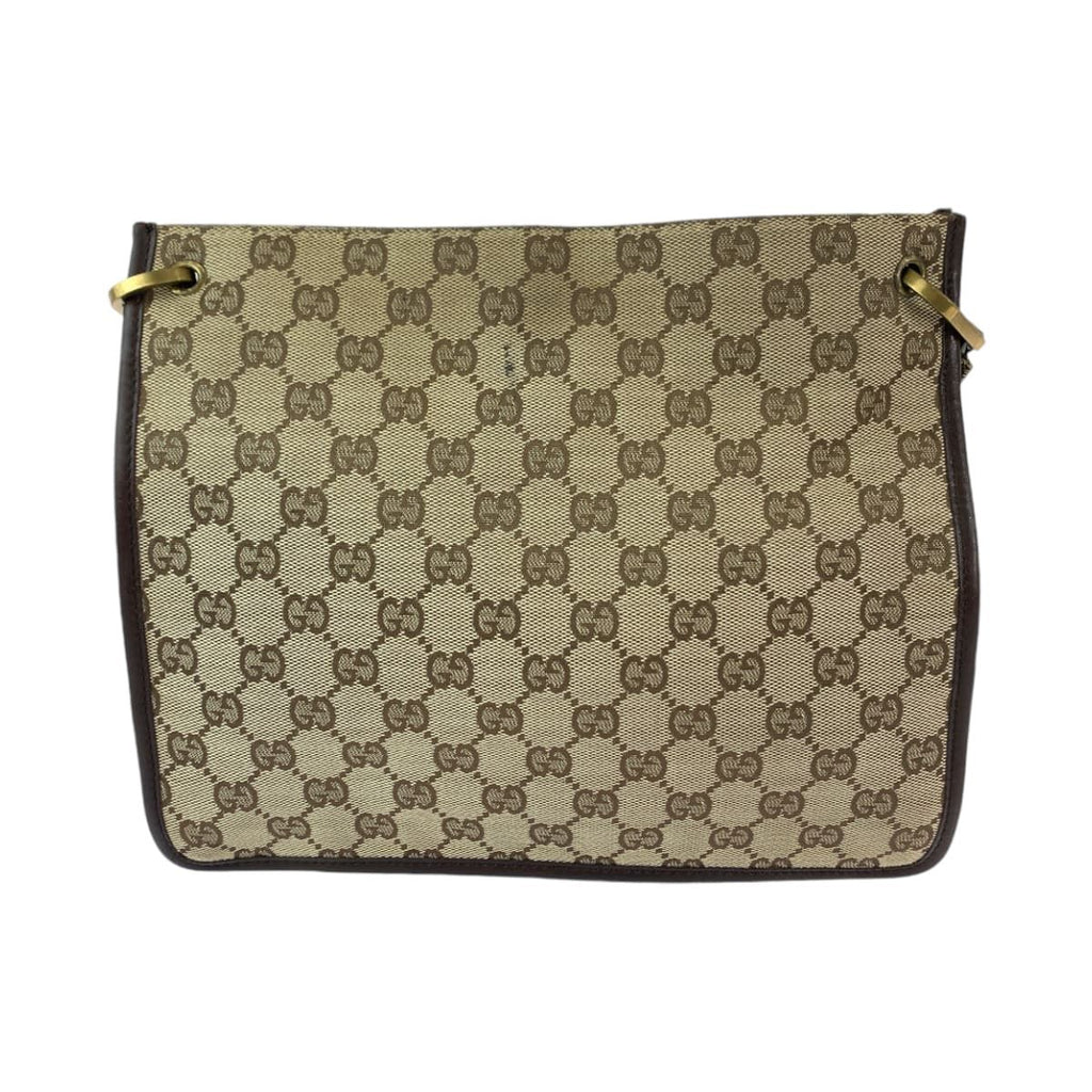 Gucci Plate Charm Beige Brown Gold GG Canvas Shoulder Bag Pochette — view 2