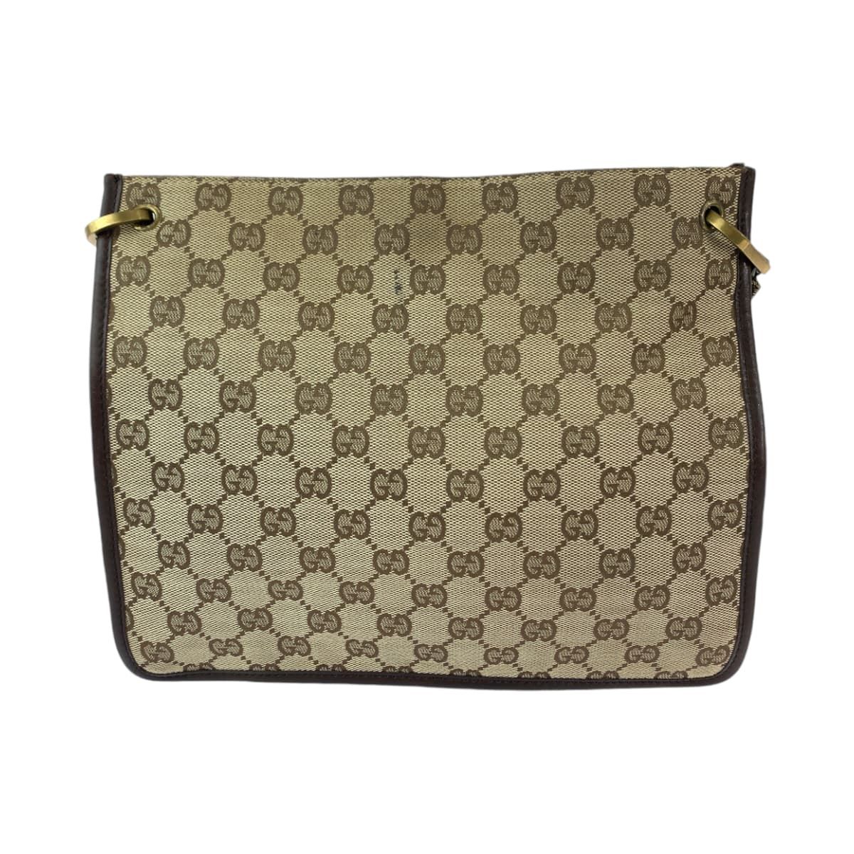 Gucci Plate Charm Beige Brown Gold GG Canvas Shoulder Bag Pochette — view 2