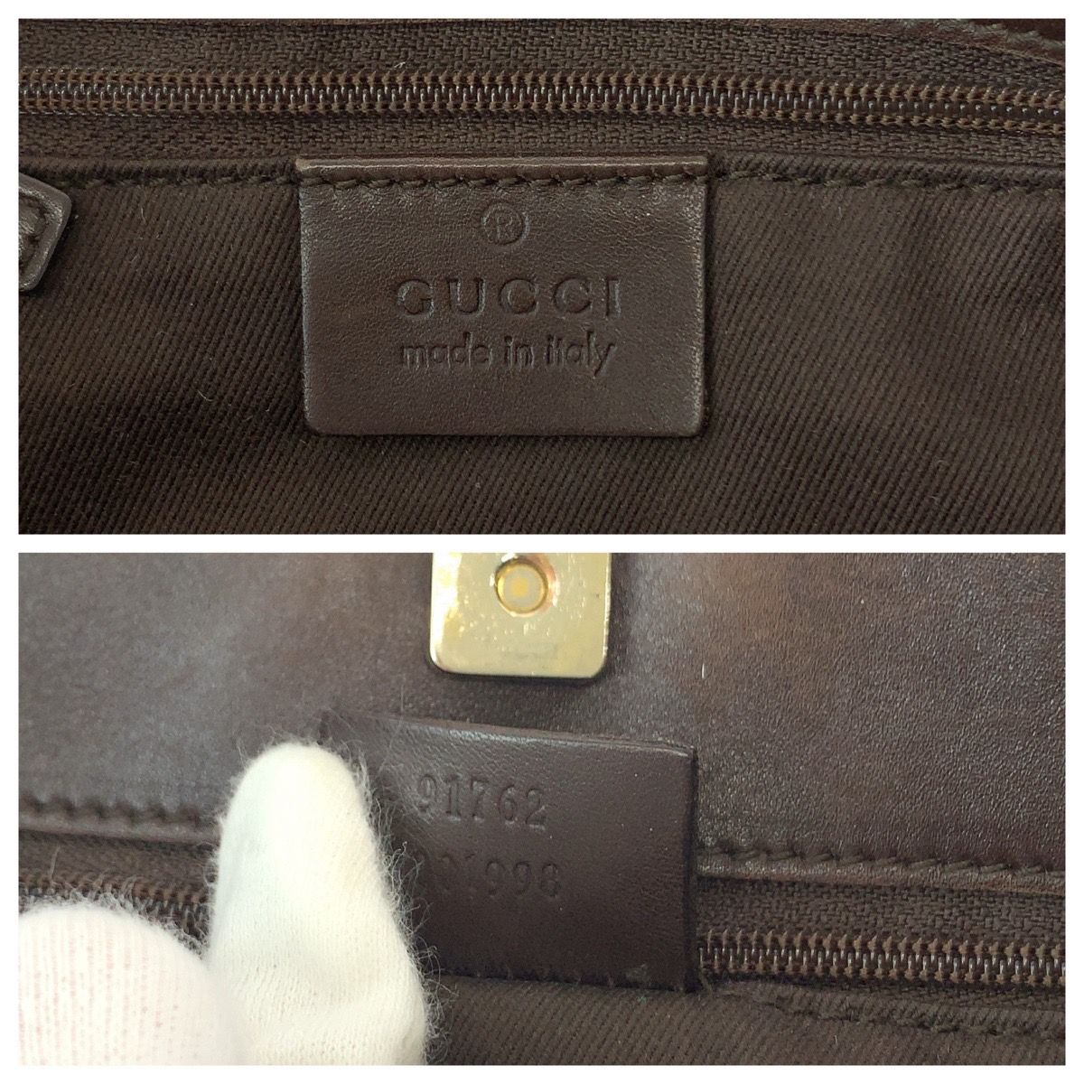 Gucci Plate Charm Beige Brown Gold GG Canvas Shoulder Bag Pochette — view 4