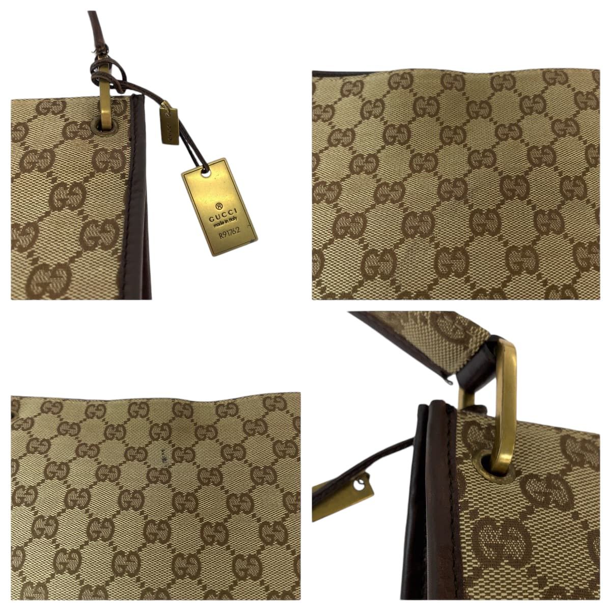 Gucci Plate Charm Beige Brown Gold GG Canvas Shoulder Bag Pochette — view 5