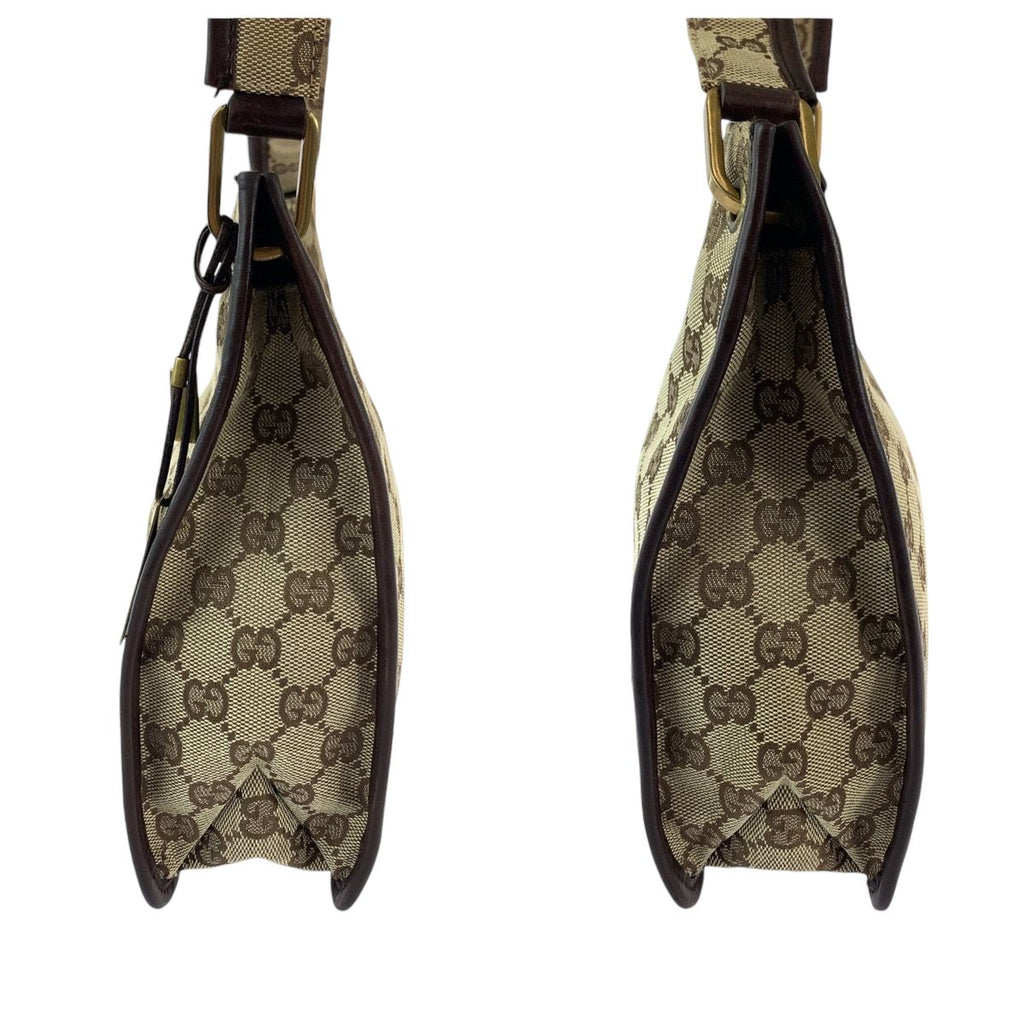 Gucci Plate Charm Beige Brown Gold GG Canvas Shoulder Bag Pochette — view 8