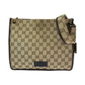 Gucci Plate Charm Beige Brown Gold GG Canvas Shoulder Bag Pochette
