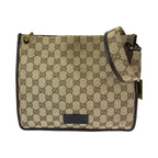 Gucci Plate Charm Beige Brown Gold GG Canvas Shoulder Bag Pochette