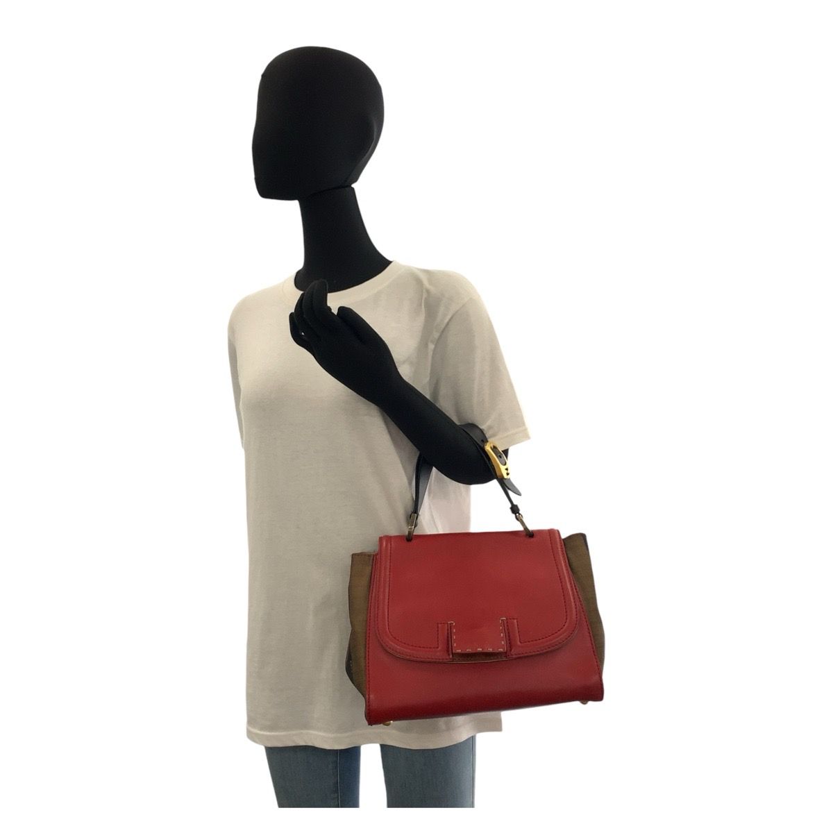 Fendi Pecan Silvana Red Brown Leather Canvas 2-Way Shoulder — view 6