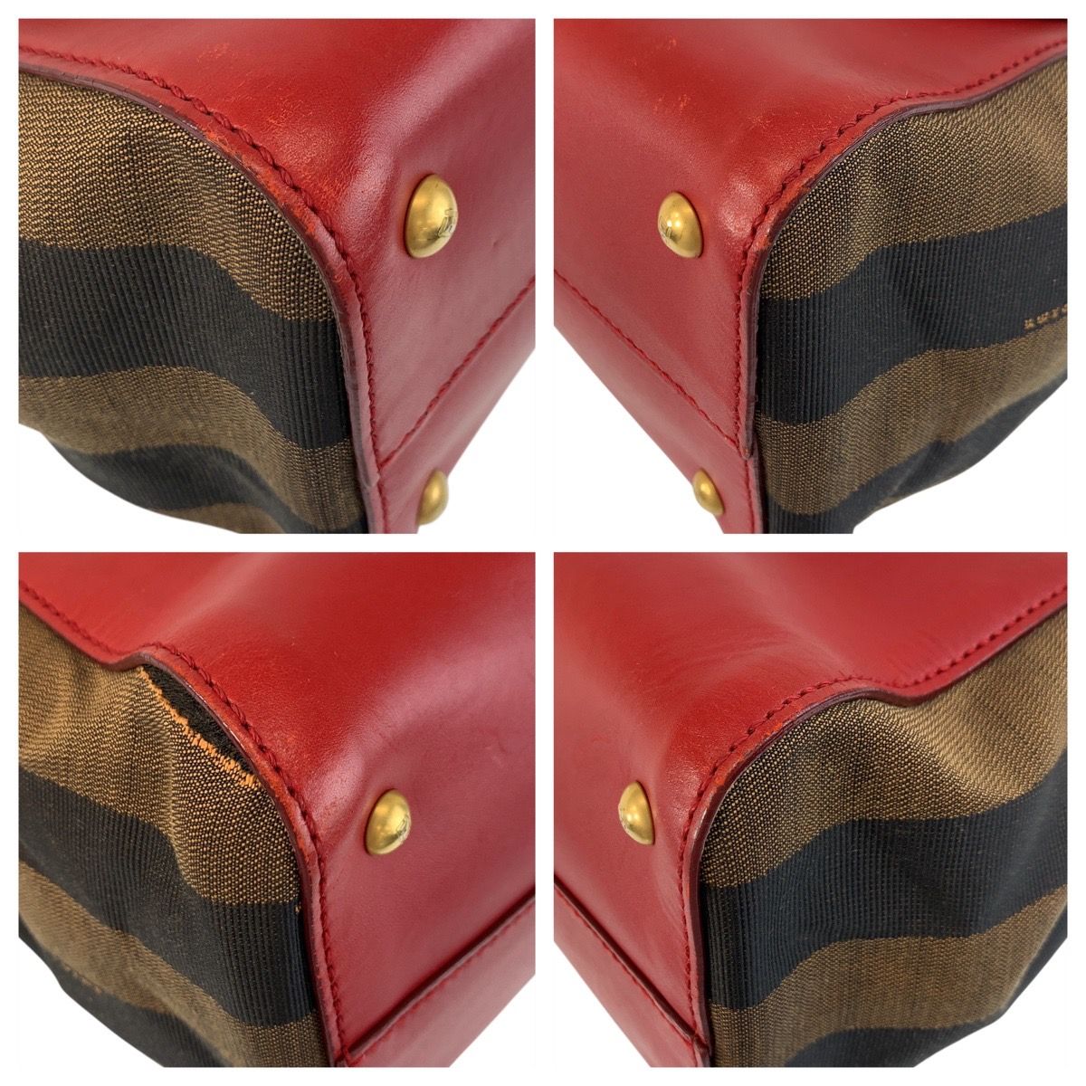 Fendi Pecan Silvana Red Brown Leather Canvas 2-Way Shoulder — view 3