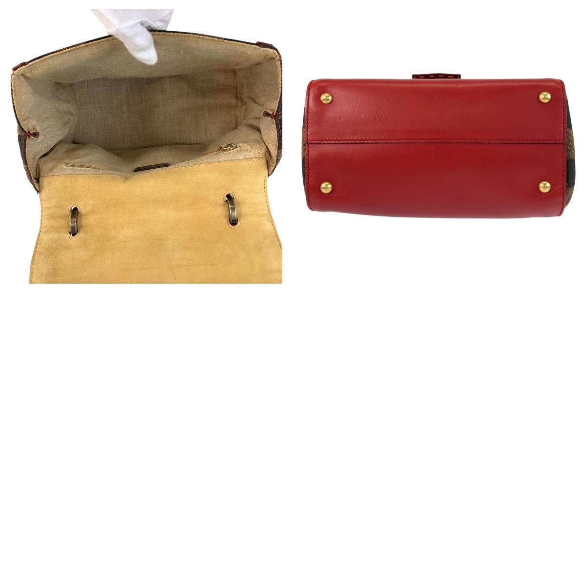 Fendi Pecan Silvana Red Brown Leather Canvas 2-Way Shoulder — view 9