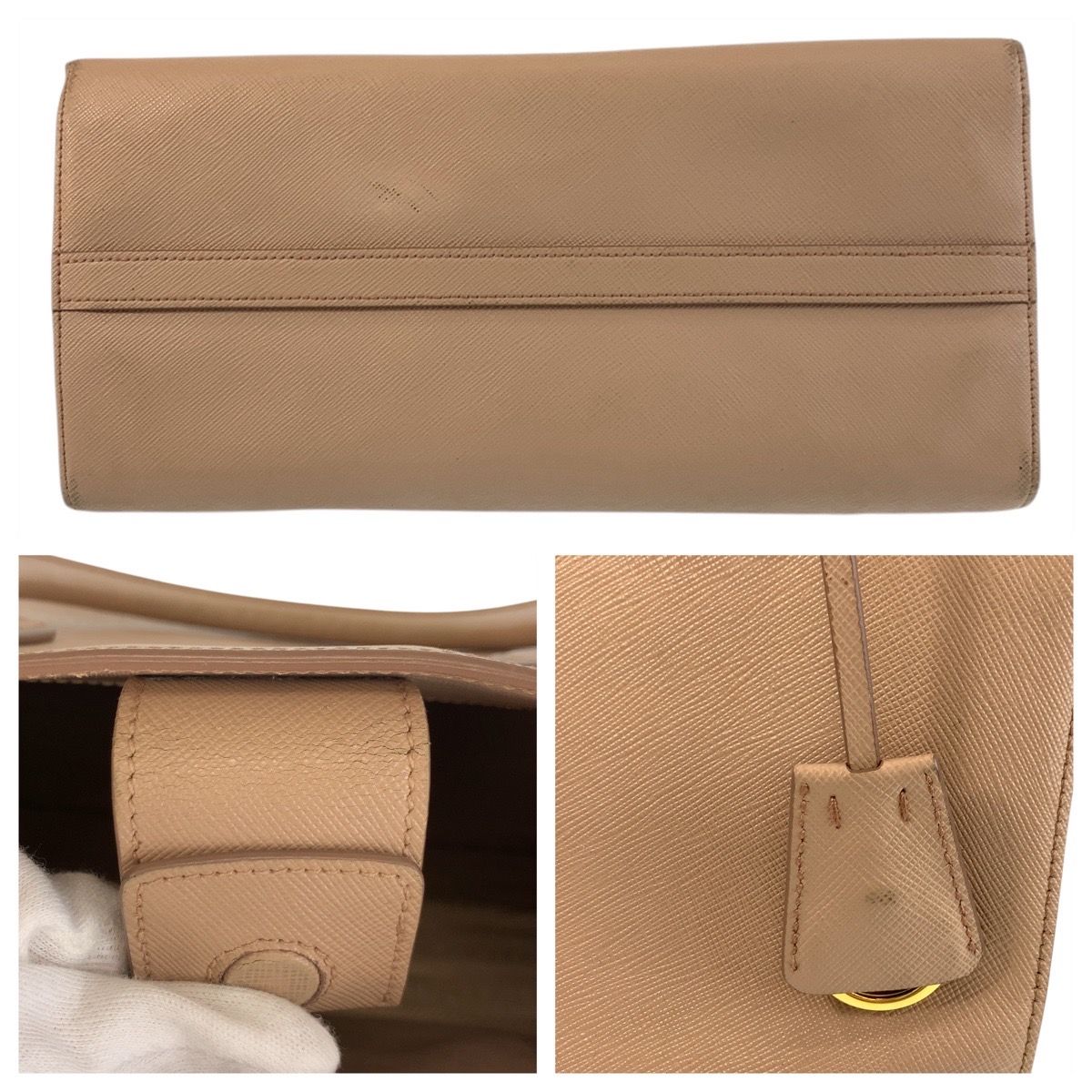 Prada Saffiano Pink Beige Gold Leather Tote — view 7