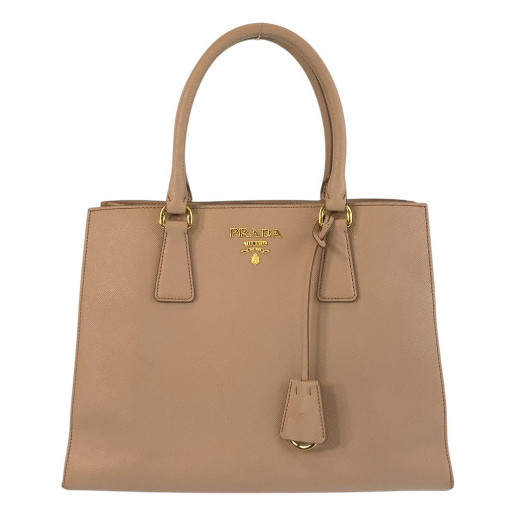 Prada Saffiano Pink Beige Gold Leather Tote