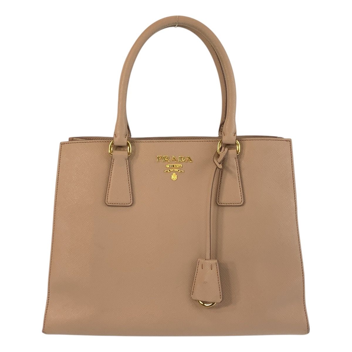Prada Saffiano Pink Beige Gold Leather Tote
