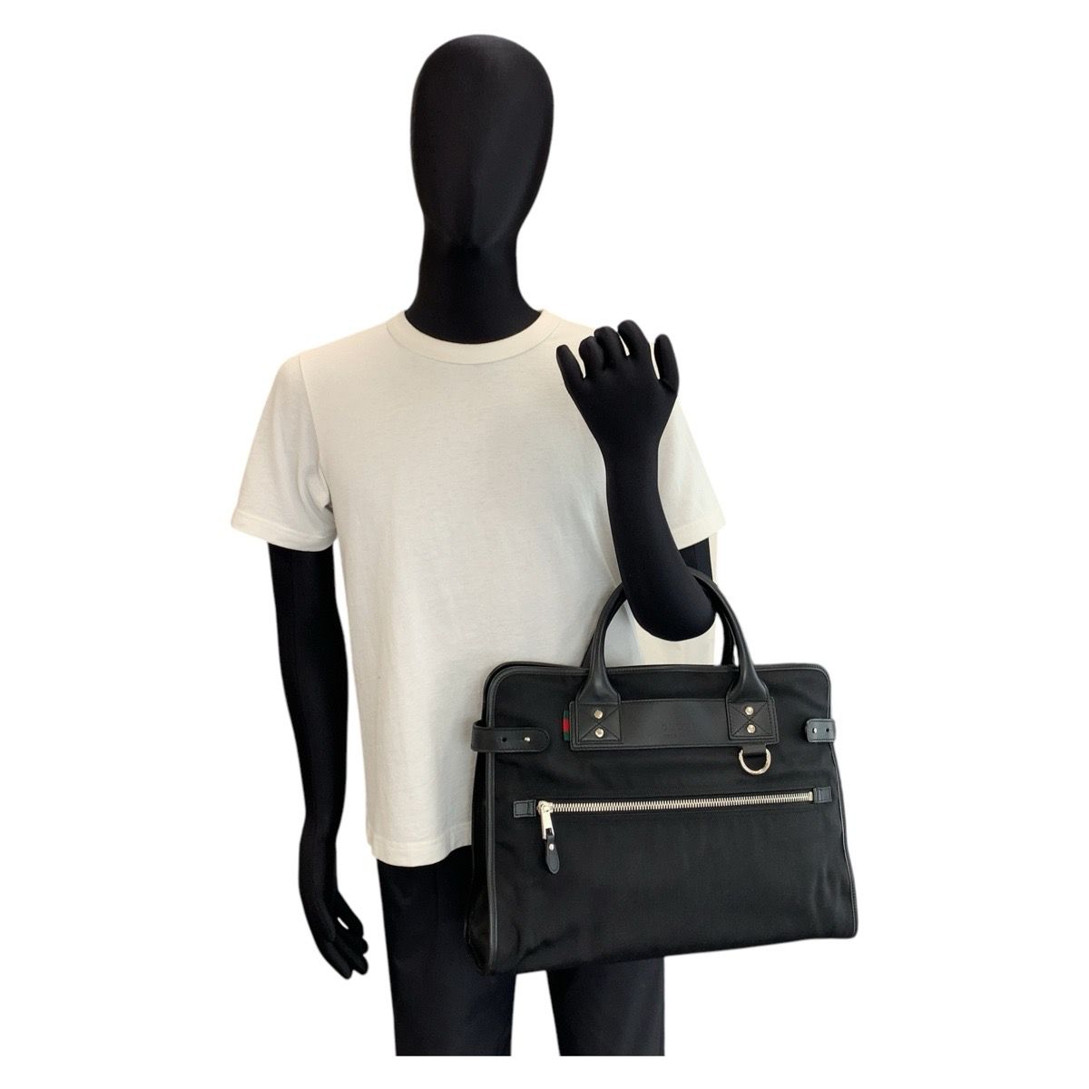 Gucci Sherry Line Black Silver Nylon Leather Business Briefcase — view 6
