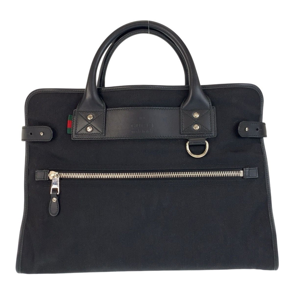Gucci Sherry Line Black Silver Nylon Leather Business Briefcase