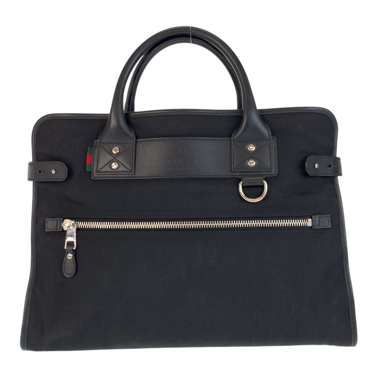 Gucci Sherry Line Black Silver Nylon Leather Business Briefcase