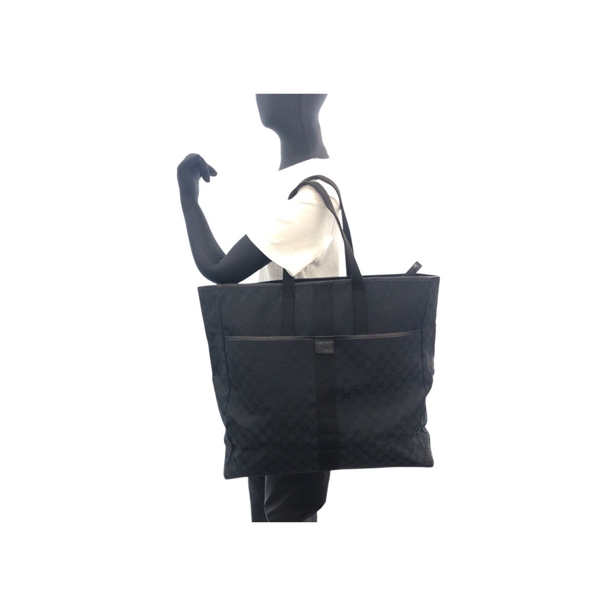 Gucci Black Silver GG Canvas Leather Tote Shoulder — view 7