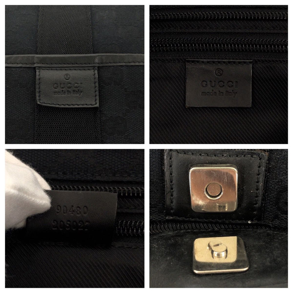 Gucci Black Silver GG Canvas Leather Tote Shoulder — view 6