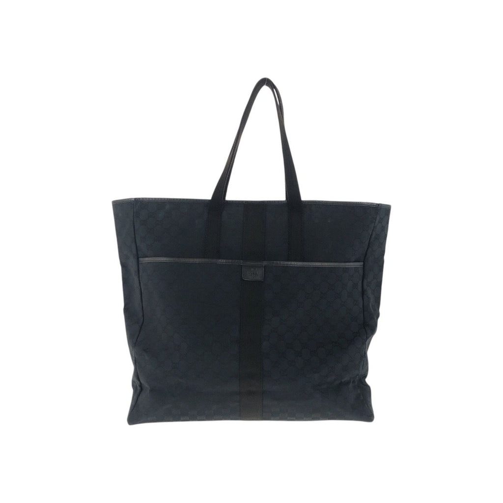 Gucci Black Silver GG Canvas Leather Tote Shoulder