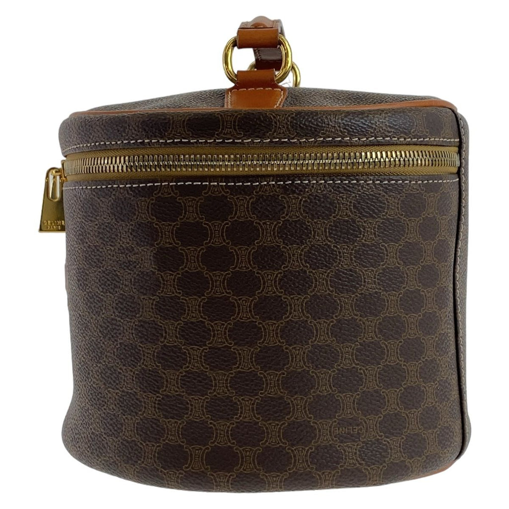 Celine Vintage Macadam Brown Gold Leather Handbag Vanity Pouch — view 7
