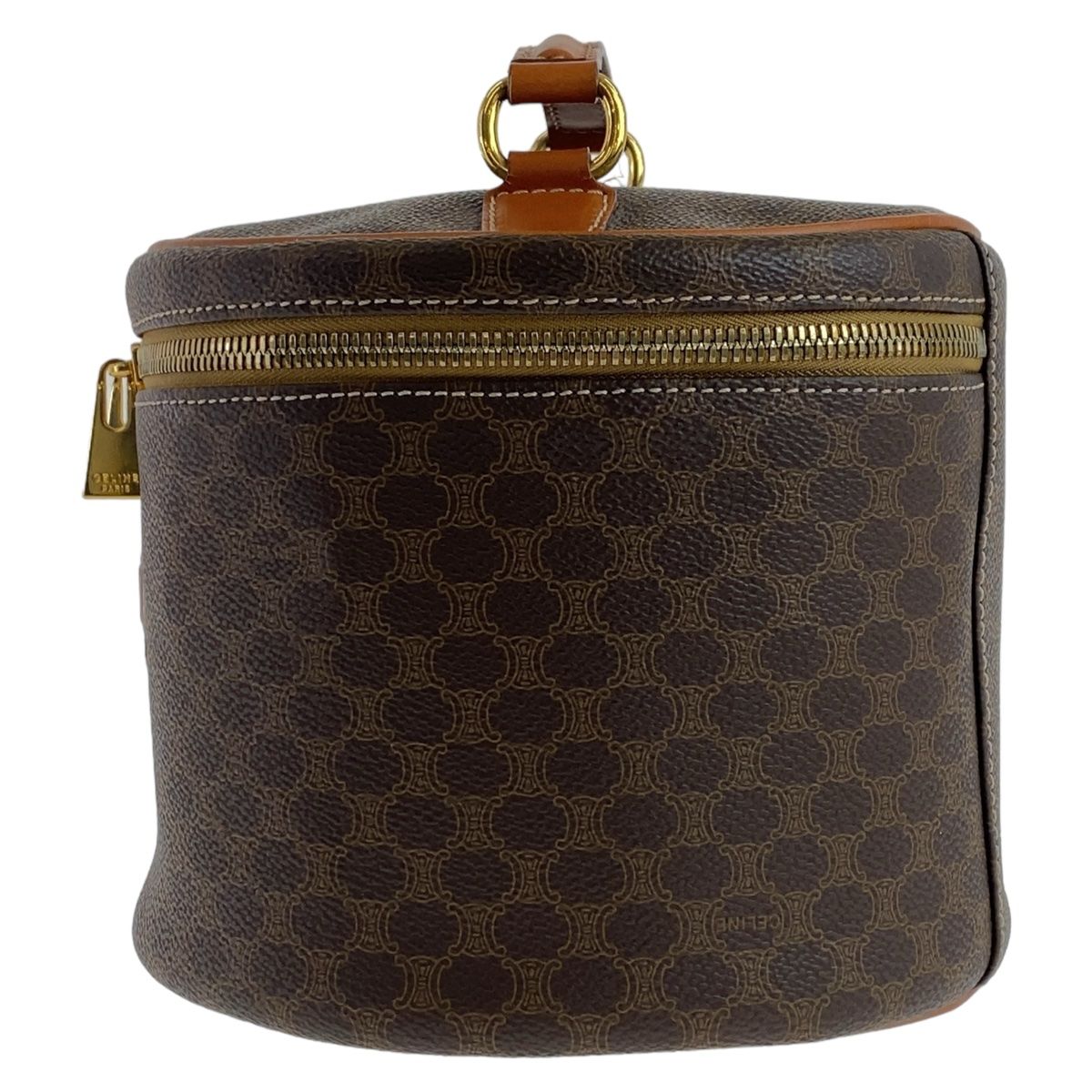 Celine Vintage Macadam Brown Gold Leather Handbag Vanity Pouch — view 7