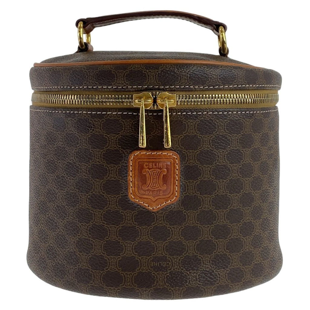 Celine Vintage Macadam Brown Gold Leather Handbag Vanity Pouch