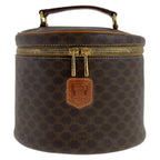 Celine Vintage Macadam Brown Gold Leather Handbag Vanity Pouch