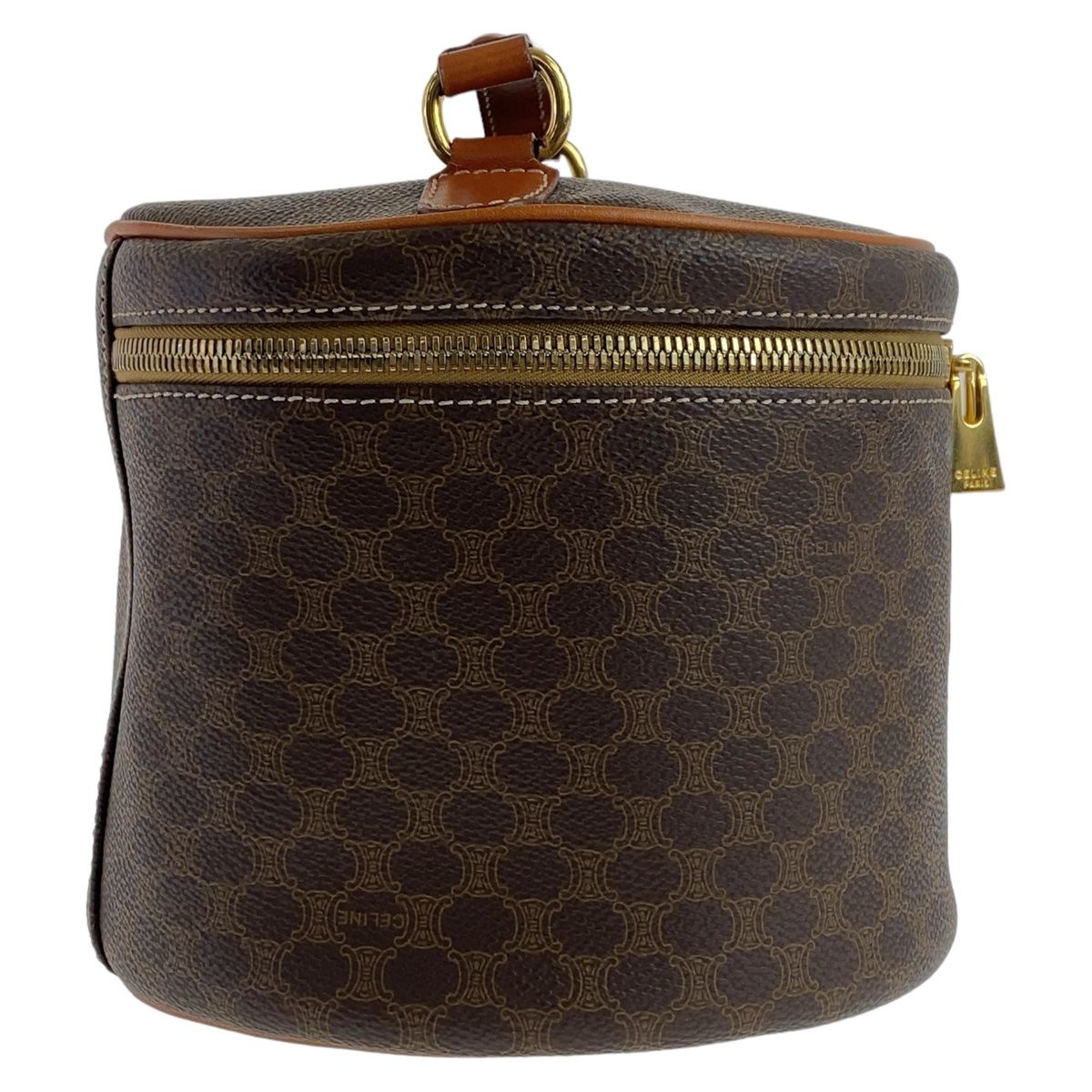 Celine Vintage Macadam Brown Gold Leather Handbag Vanity Pouch — view 8