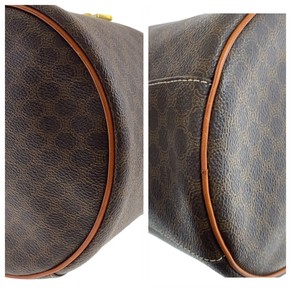 Celine Vintage Macadam Brown Gold Leather Handbag Vanity Pouch — view 5