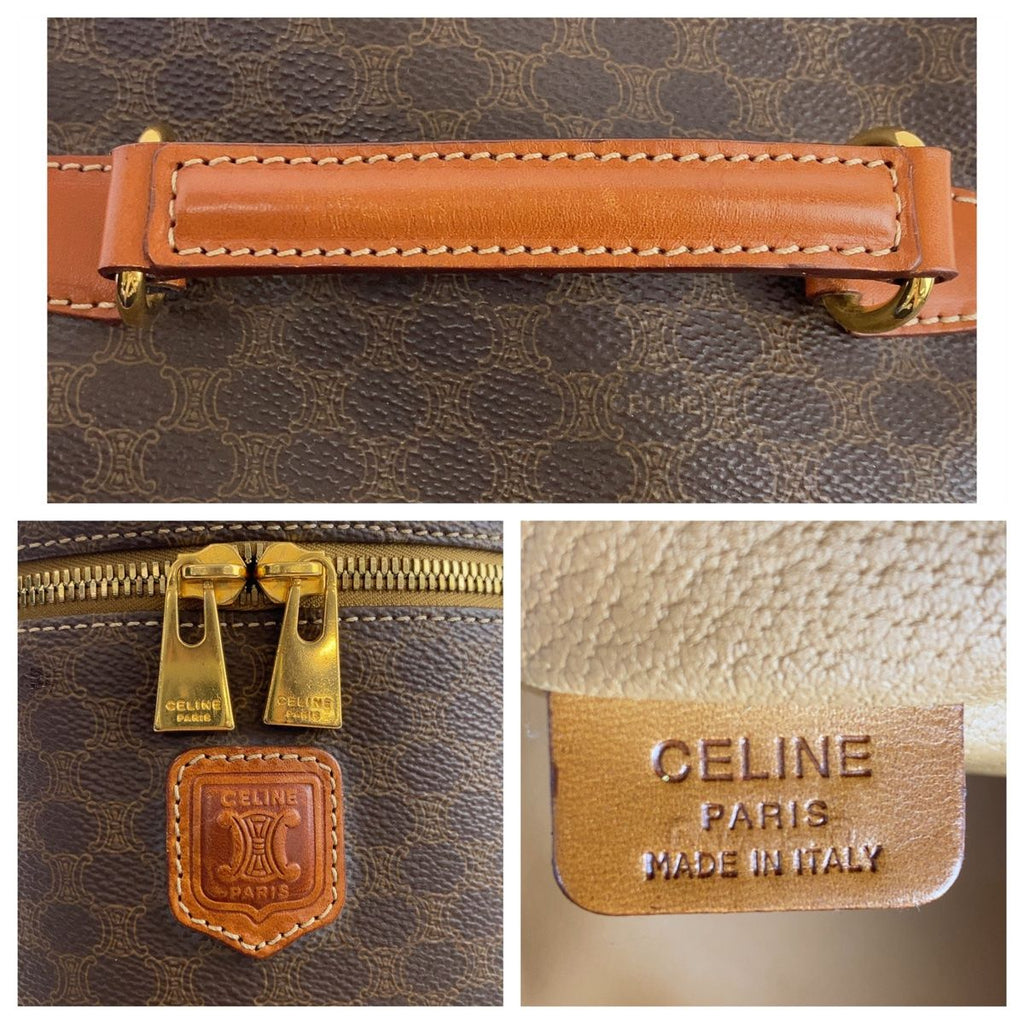 Celine Vintage Macadam Brown Gold Leather Handbag Vanity Pouch — view 4