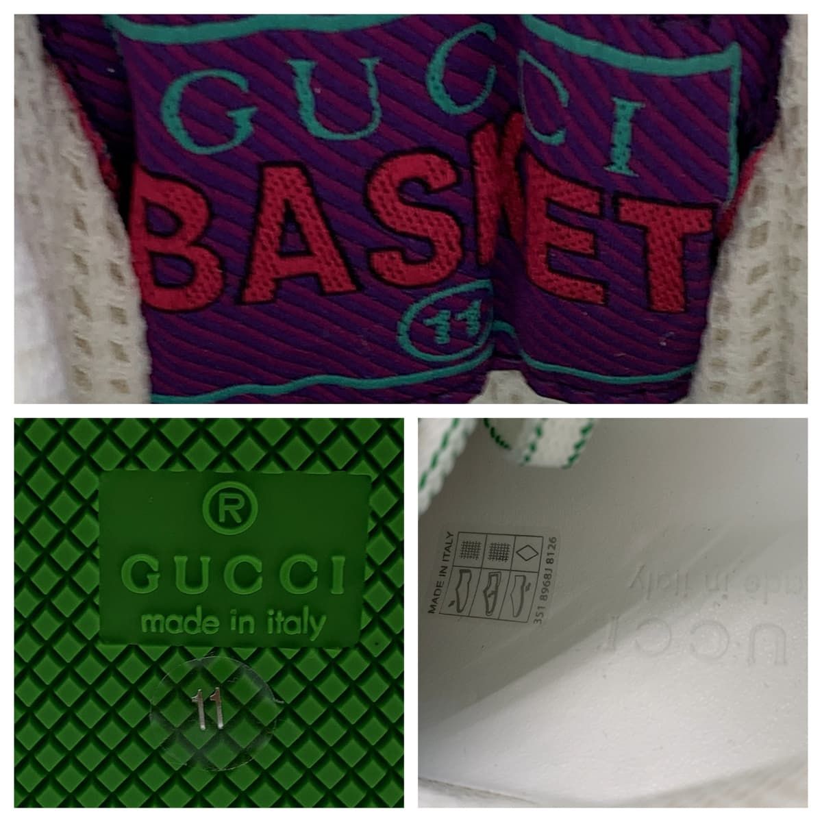 Gucci Basket GG Pattern 11 White Green Leather Sneakers — view 5