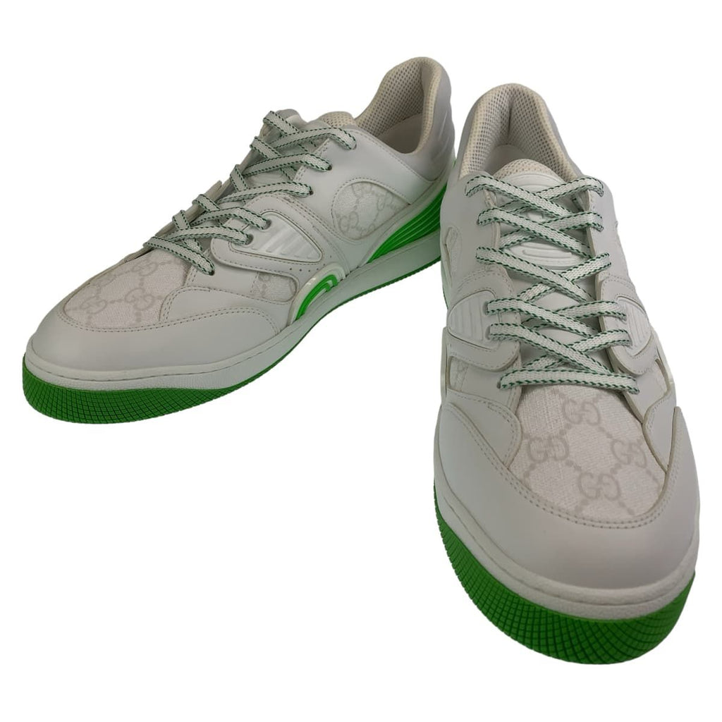 Gucci Basket GG Pattern 11 White Green Leather Sneakers