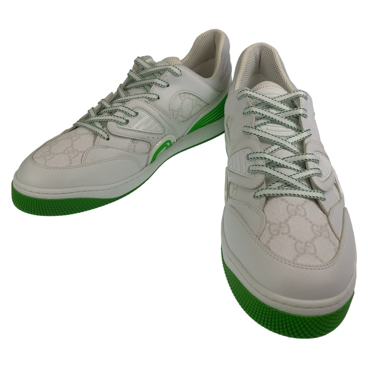 Gucci Basket GG Pattern 11 White Green Leather Sneakers