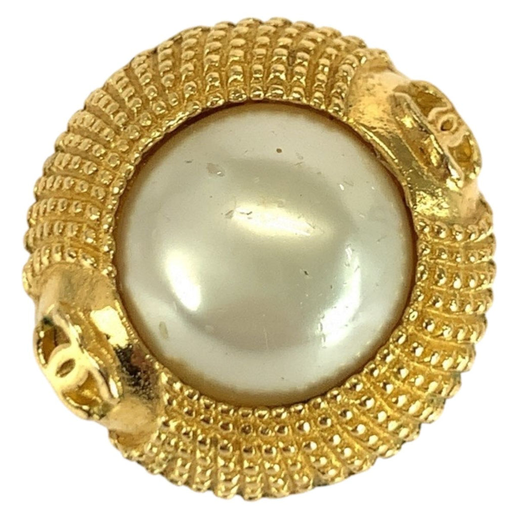 Chanel Vintage Faux Pearl CC Logo Gold White Plated Earrings — view 6