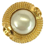 Chanel Vintage Faux Pearl CC Logo Gold White Plated Earrings — view 6